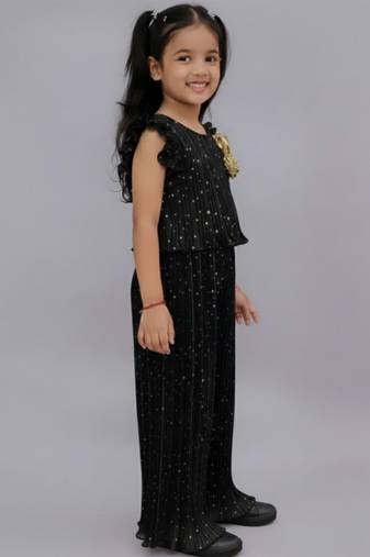 Black embroidered polyester co ord set