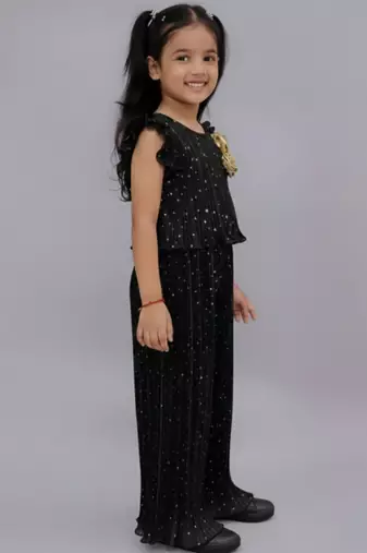 Black embroidered polyester co ord set