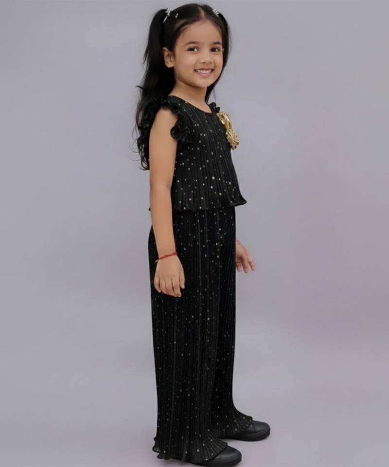 Black embroidered polyester co ord set