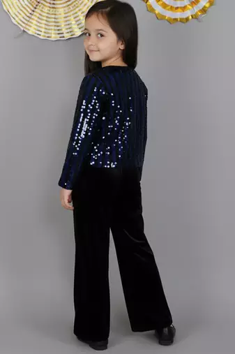 Blue embroidered velvet co ord set