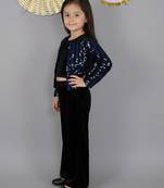 Blue embroidered velvet co ord set