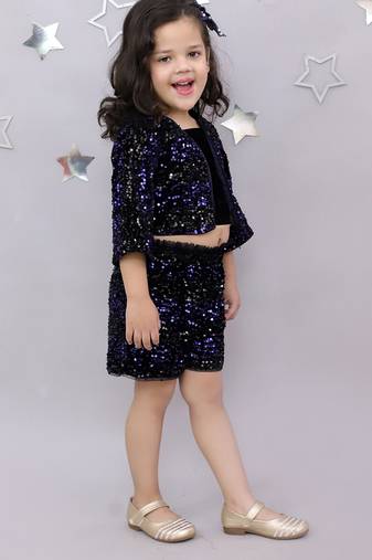 Blue embroidered velvet co ord set