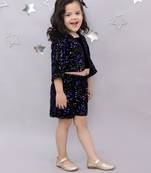 Blue embroidered velvet co ord set