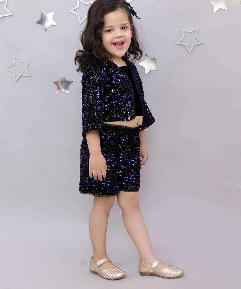 Blue embroidered velvet co ord set