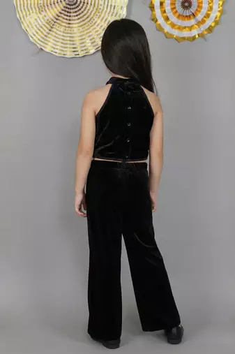 Blue embroidered velvet co ord set