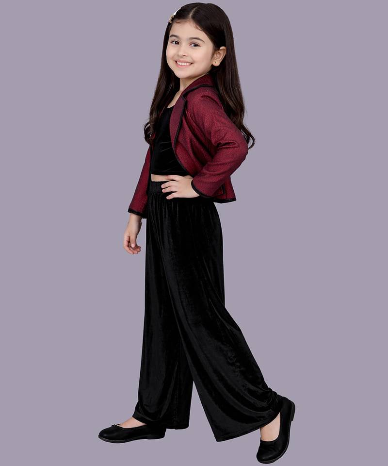 Maroon woven velvet co ord set