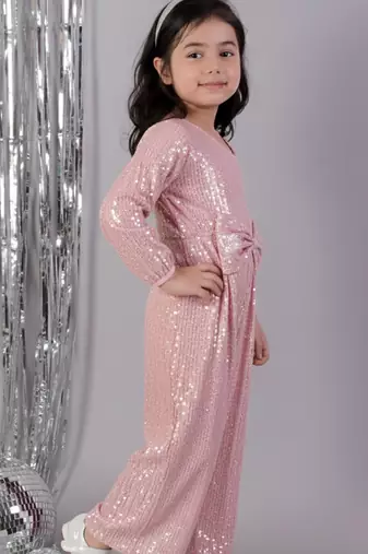 Pink embroidered polyester dress