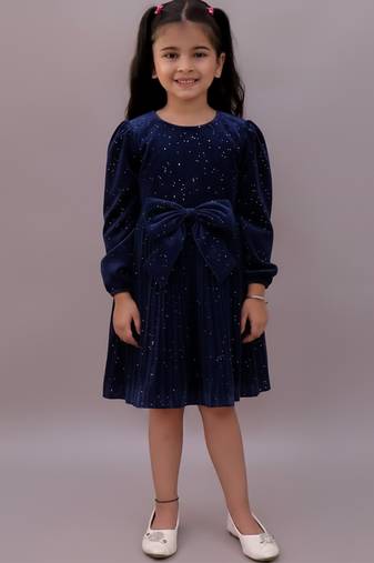 Blue printed velvet dress