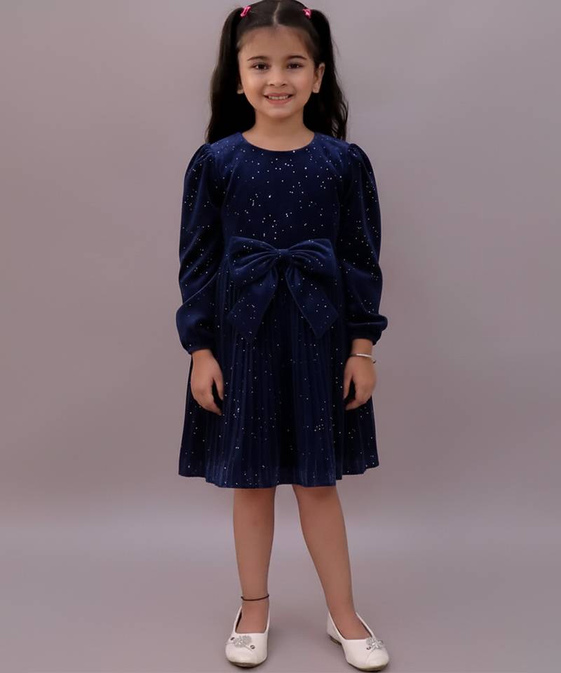 Blue printed velvet dress