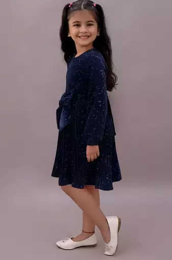 Blue printed velvet dress