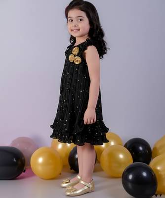 Black embroidered polyester dress 1