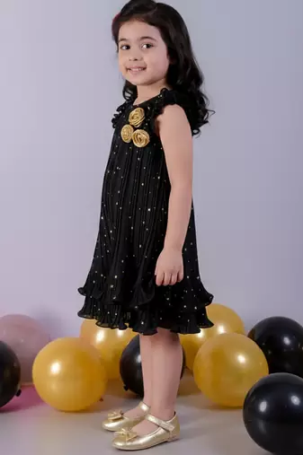 Black embroidered polyester dress