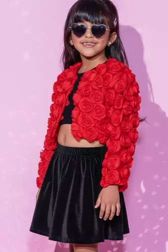 Red woven georgette jacket