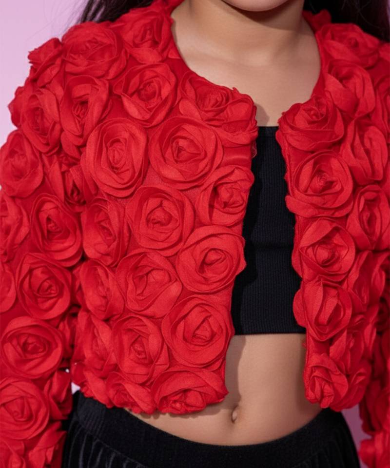 Red woven georgette jacket