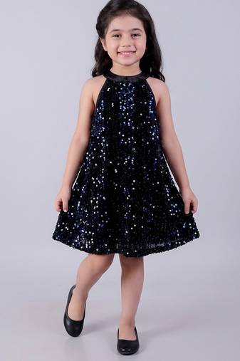 Blue embroidered velvet dress