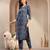 Women blue printed straigth kurta with pyjama  set stitched