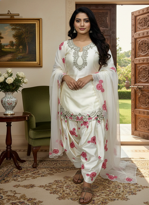 white japan satin suit with organza dupatta 1