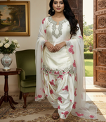 white japan satin suit with organza dupatta