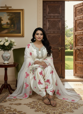 white japan satin suit with organza dupatta 3