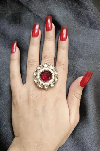 Afrah maroon stone studded ring