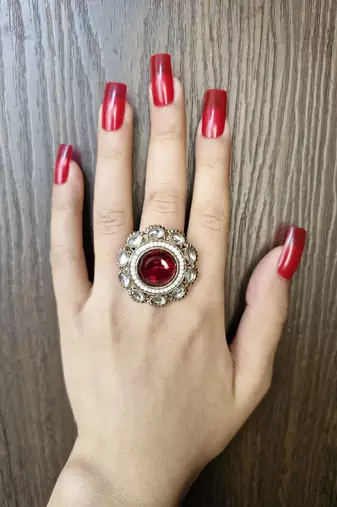 Afrah maroon stone studded ring