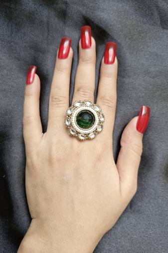 Afrah green stone studded ring