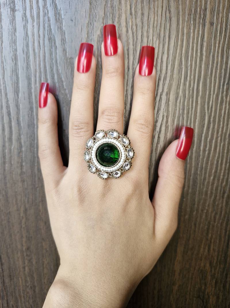 Afrah green stone studded ring