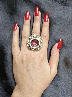 Afrah pink stone studded ring 1