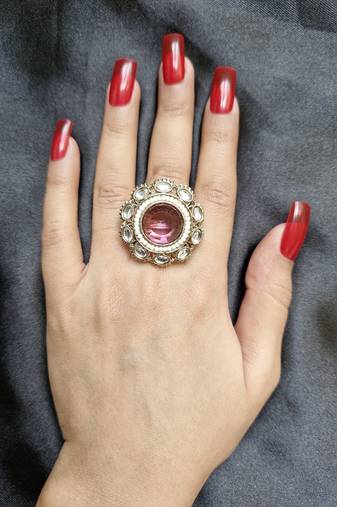 Afrah pink stone studded ring