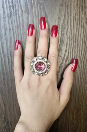Afrah pink stone studded ring