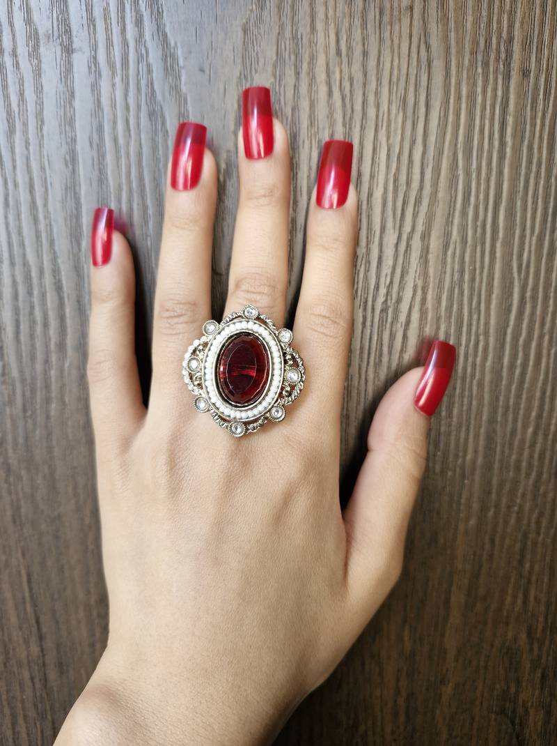 Jamila maroon stone studded ring