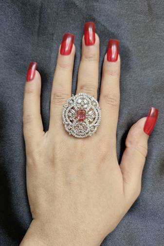 Megha pink american diamond ring