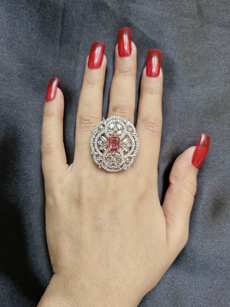 Megha pink american diamond ring