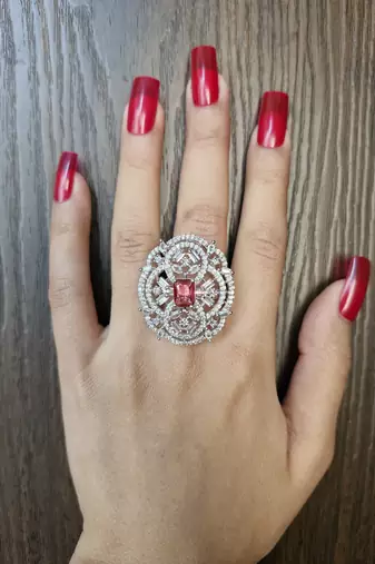 Megha pink american diamond ring