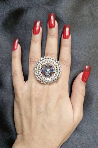 Madhavi blue american diamond ring