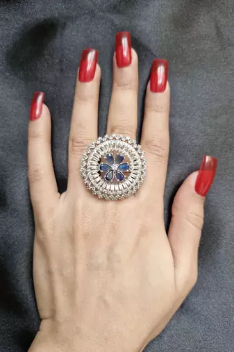 Madhavi blue american diamond ring