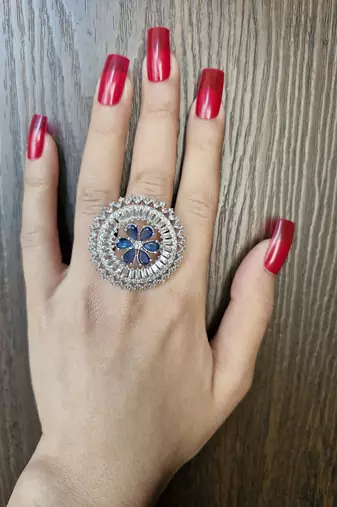Madhavi blue american diamond ring