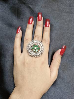 Madhavi green american diamond ring 1
