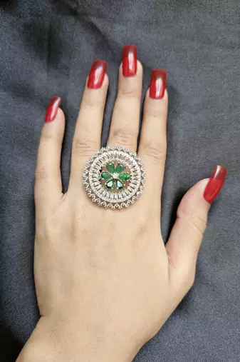 Madhavi green american diamond ring