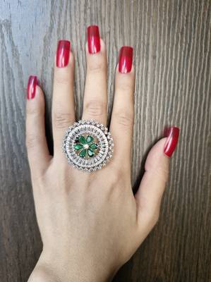 Madhavi green american diamond ring 2