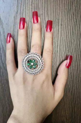 Madhavi green american diamond ring