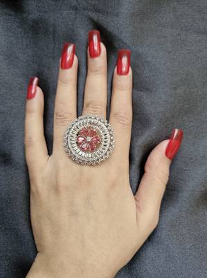 Madhavi pink american diamond ring 1