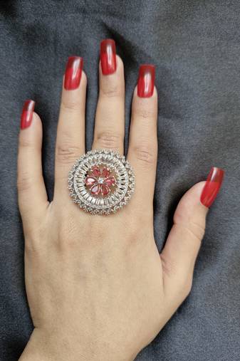 Madhavi pink american diamond ring