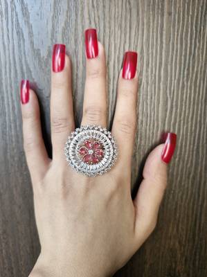 Madhavi pink american diamond ring 2