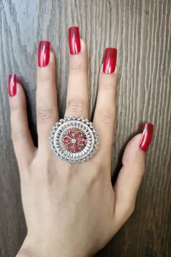 Madhavi pink american diamond ring