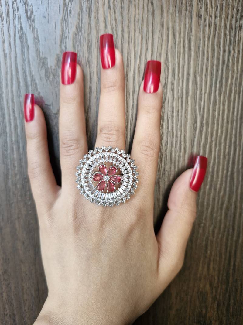 Madhavi pink american diamond ring