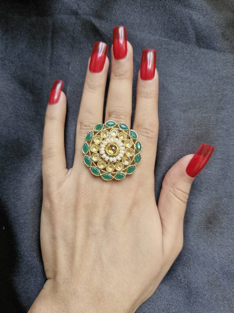 Lubna green stone studded ring