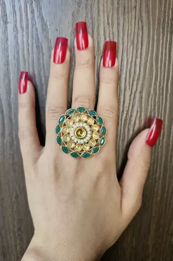 Lubna green stone studded ring