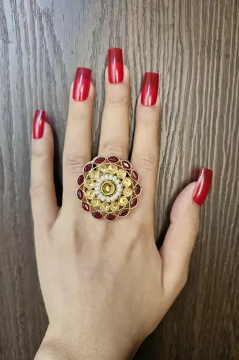 Lubna maroon stone studded ring