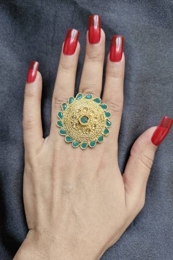 Husna green stone studded ring